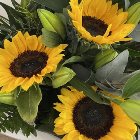 Sunflower & Lily Aqua Bouquet